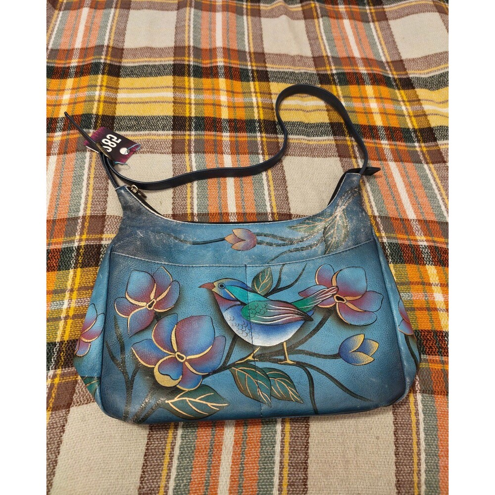Annuschka Hand-Painted Floral Leather Shoulder Bag.